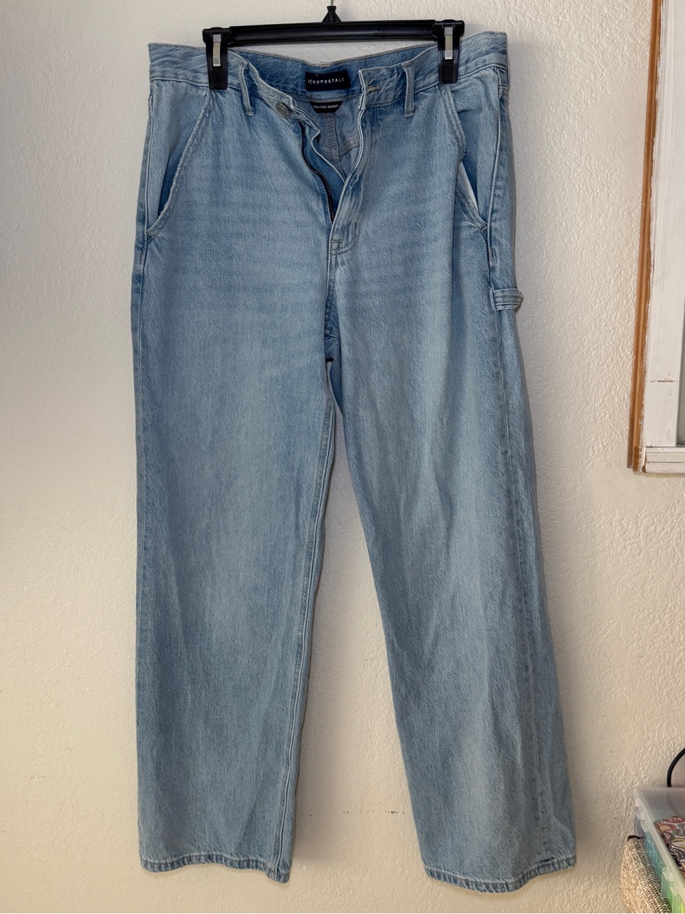 Aeropostale High Rise Baggy Jeans Light Wash Carpenter Style Size 10